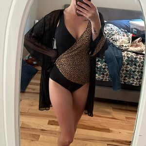 Disney Black and Leopard Print Women's One Piece Swimsuit